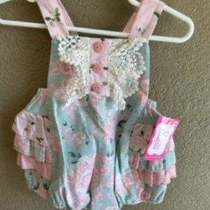 RicRac and Ruffles floral bubble romper